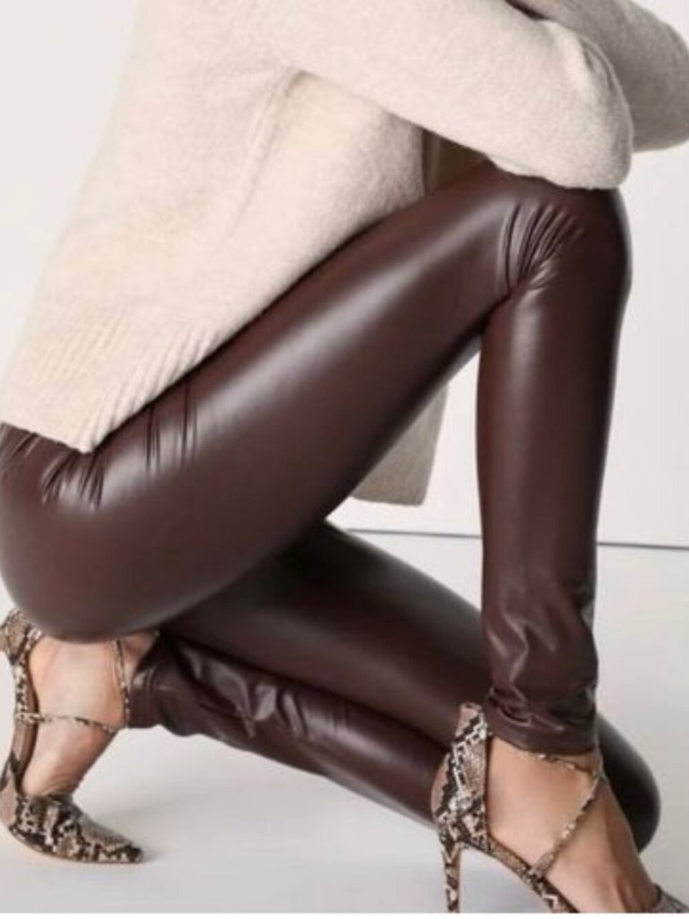 RW&CO Dark Brown Faux Leather Leggings High Rise Pull On Stretch Pants Small